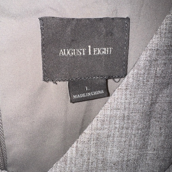 August 1 Eight Gray / Tan Sleeveless Lined Sheath Dress Twist at Neck Career L - Picture 6 of 11